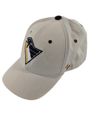 Vtg Pittsburgh Penguins Zephyr Graf-X Wool Fitted Cream Hat | RoboPen 7 5/8